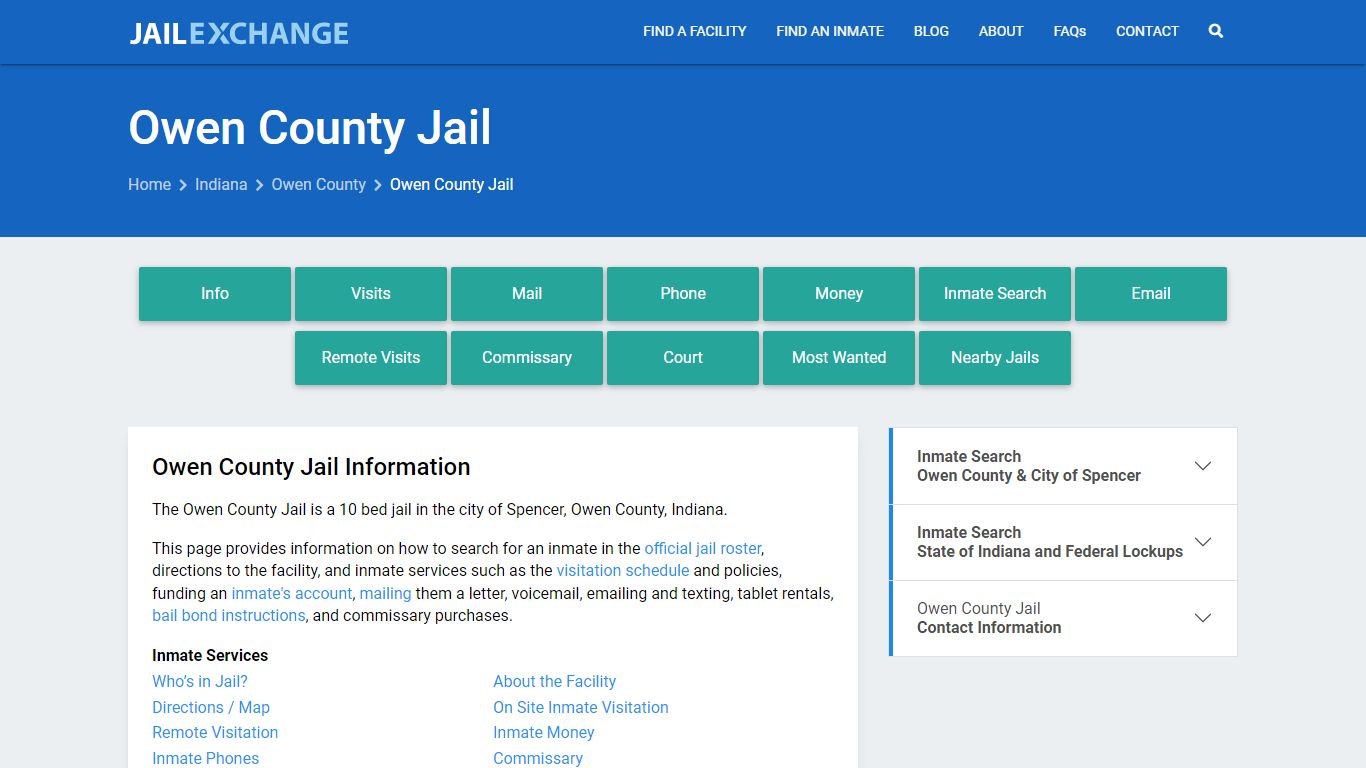 Owen County Jail, IN Inmate Search, Information